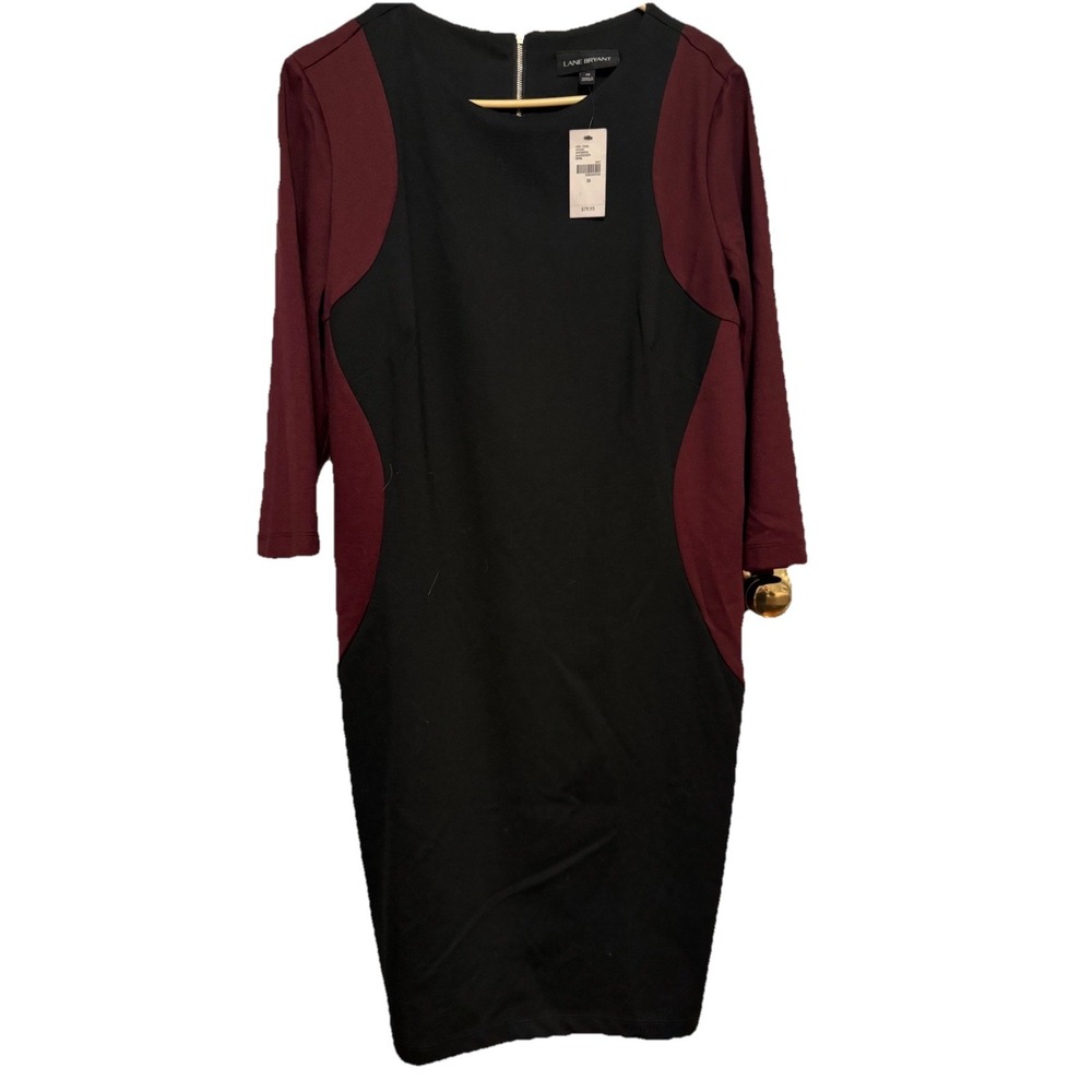 Lane Bryant Colorblock Sheath Dress Career Office Modest Burgundy 18 - Picture 2 of 3